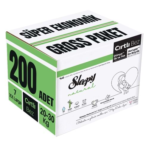 Sleepy Bebek Bezi Natural 7 Beden 20-30 KG XXLarge 200 Adet Süper Ekonomik Gross Pk