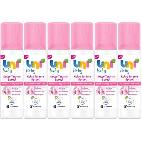 Uni Baby Kolay Saç Tarama Spreyi 200ML (Yeni) Zor Taranan Saçlara Özel (6 Lı Set)