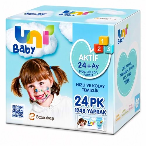 Uni Baby Islak Havlu Mendil 52 Yaprak Aktif 24 Lü Set (6PK*4) 1248 Yaprak