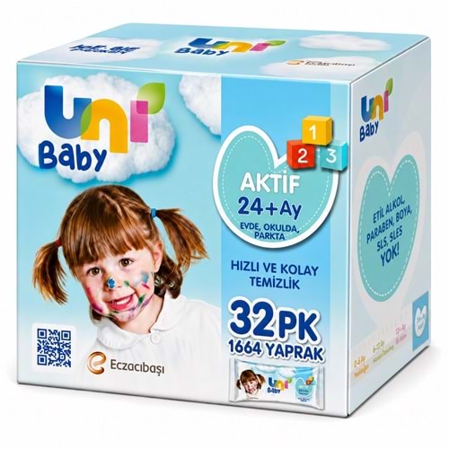 Uni Baby Islak Havlu Mendil 52 Yaprak Aktif 32 Li Set (8PK*4) 1664 Yaprak