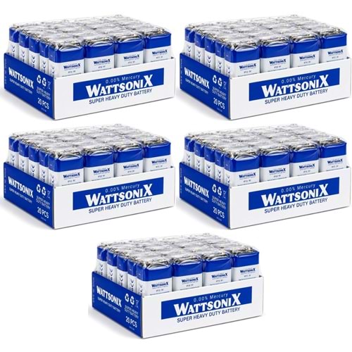 Wattsonıx Çinko Karbon 9V PİL Tekli 1 Adet (100 Lü Set)