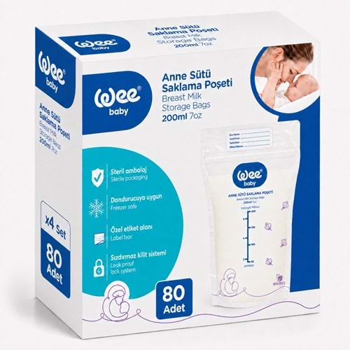 Wee Baby Anne Sütü - Süt Saklama Poşeti 20 Li Pk (Dondurucuya Uygun) (4 Lü Set)