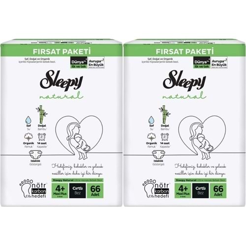 Sleepy Bebek Bezi Naturel 4+ Beden 9-16 KG Maxi Plus 132 Adet Ekonomik Fırsat Pk
