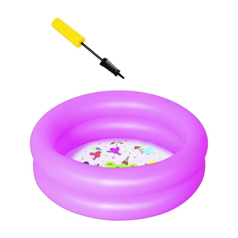 Bestway Pompası ile Bestway 51061, Desenli Zeminli Şişme Çocuk Havuz Set (61X15CM) PEMBE