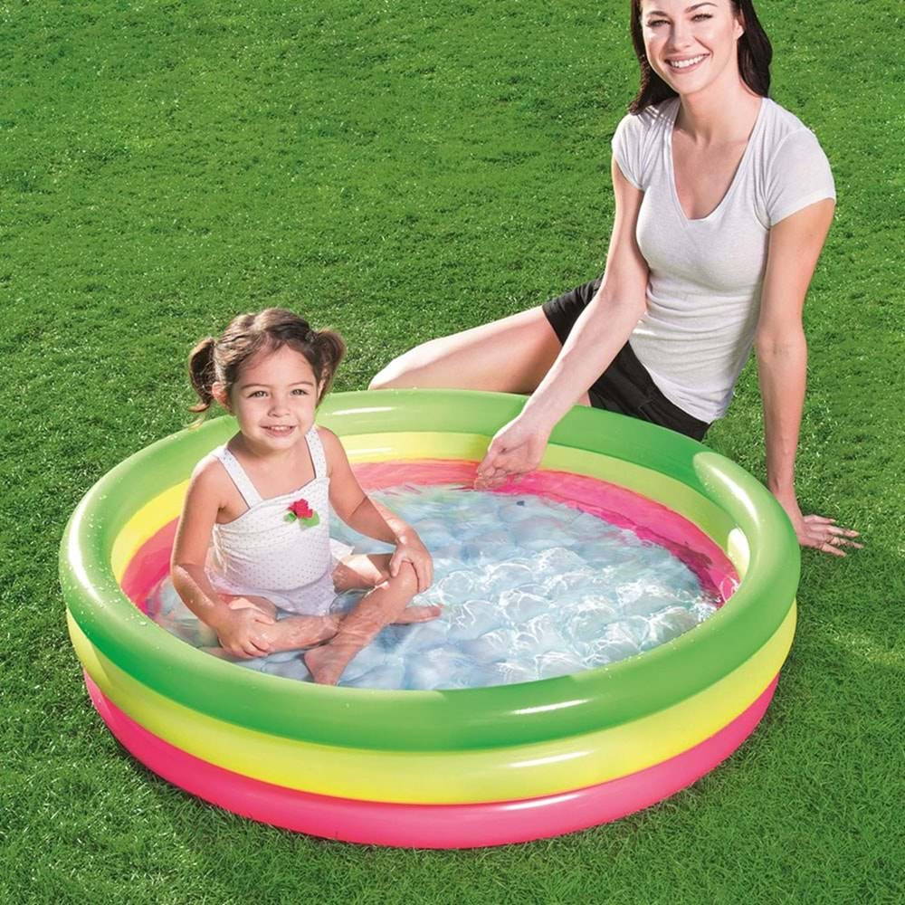 Bestway 3 Halkalı Mavi Çocuk Havuzu - Eğlenceli Yaz Eğlencesi, 102 x 25 cm, Dayanıklı PVC, 1 Adet