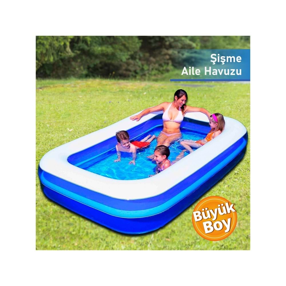 Şişme Büyük Aile Havuzu 262x175x51 Cm Mavi Vinil Kolay Tahliye Vanalı Çocuk Yetişkin