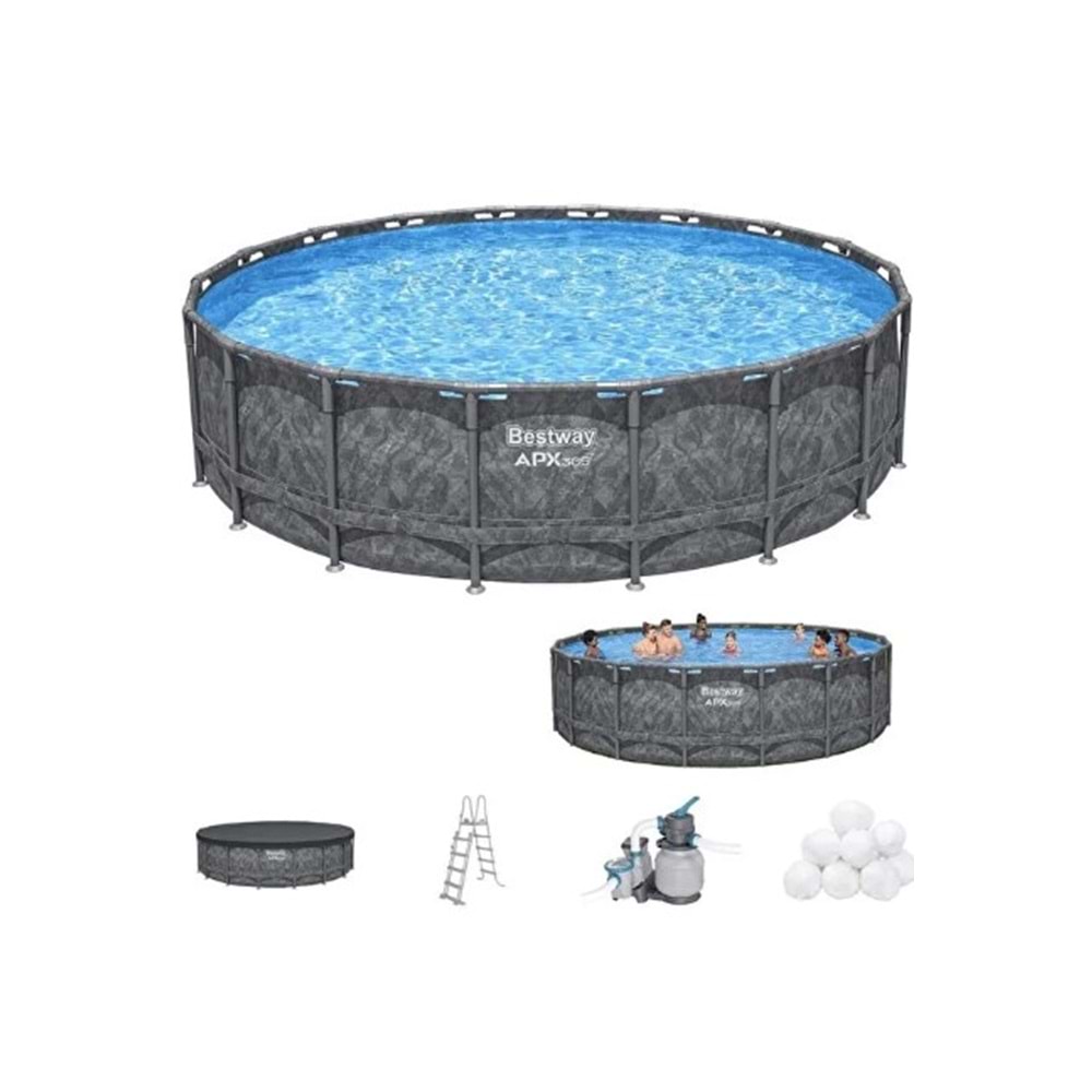 Bestway 561kc Prefabrik Aile Havuzu 549x132cm Yuvarlak Apx Premium Seri Örtü+merdiven+kum Filtre Set
