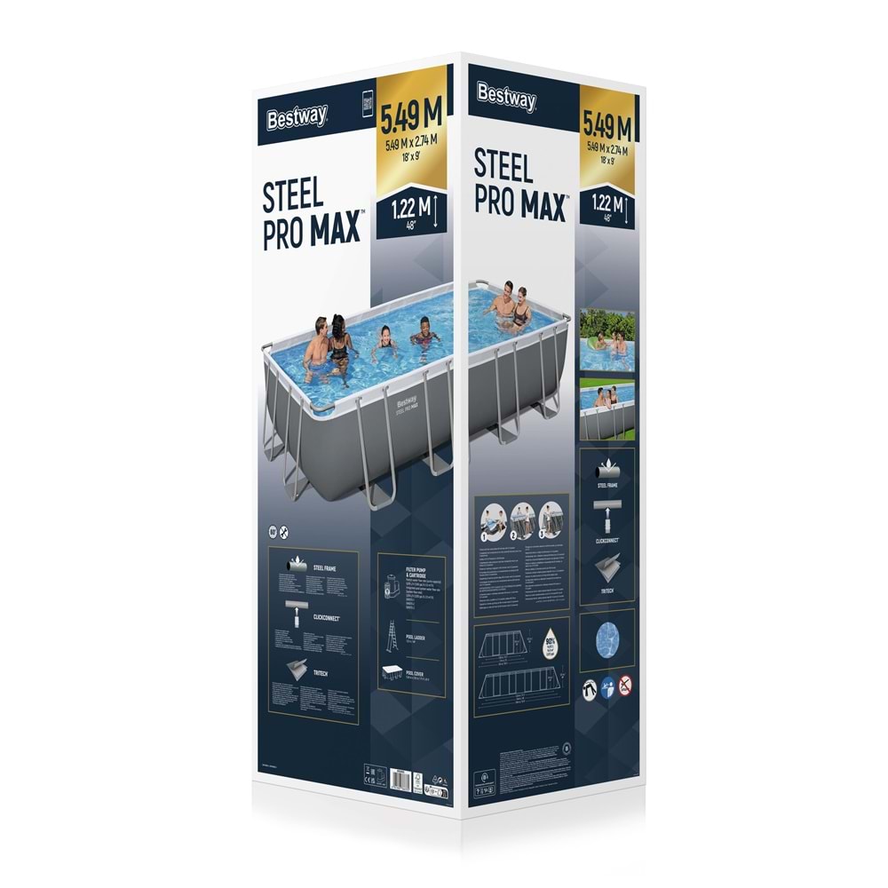 Bestway Steel Pro MAX Yer Üstü Prefabrik Dikdörtgen Havuz Seti 549cm x 274cm x 122cm 56465