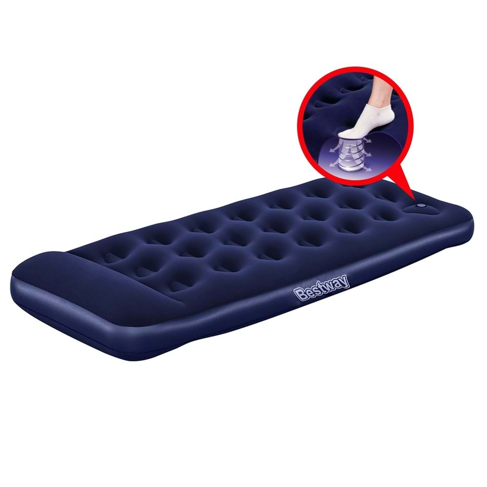Bestway Şişme Yatak, Tek Kişilik, Ayak Pompalı, 185x76x28 cm, Rahat Uyku