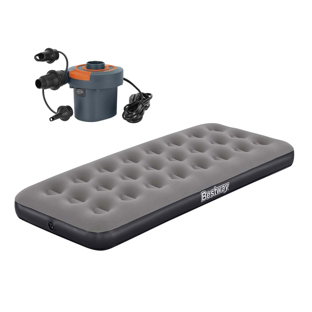 Bestway Single Tek Kişilik Şişme Yatak + Elektrikli Pompa 185x76x22cm 671GY BW141