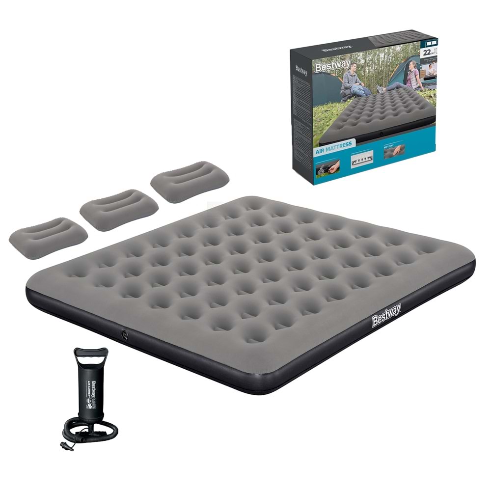 Bestway Ultra King 3 Kişilik Şişme Yatak, El pompası ve Yastık 203x183x22cm 671HC BW149