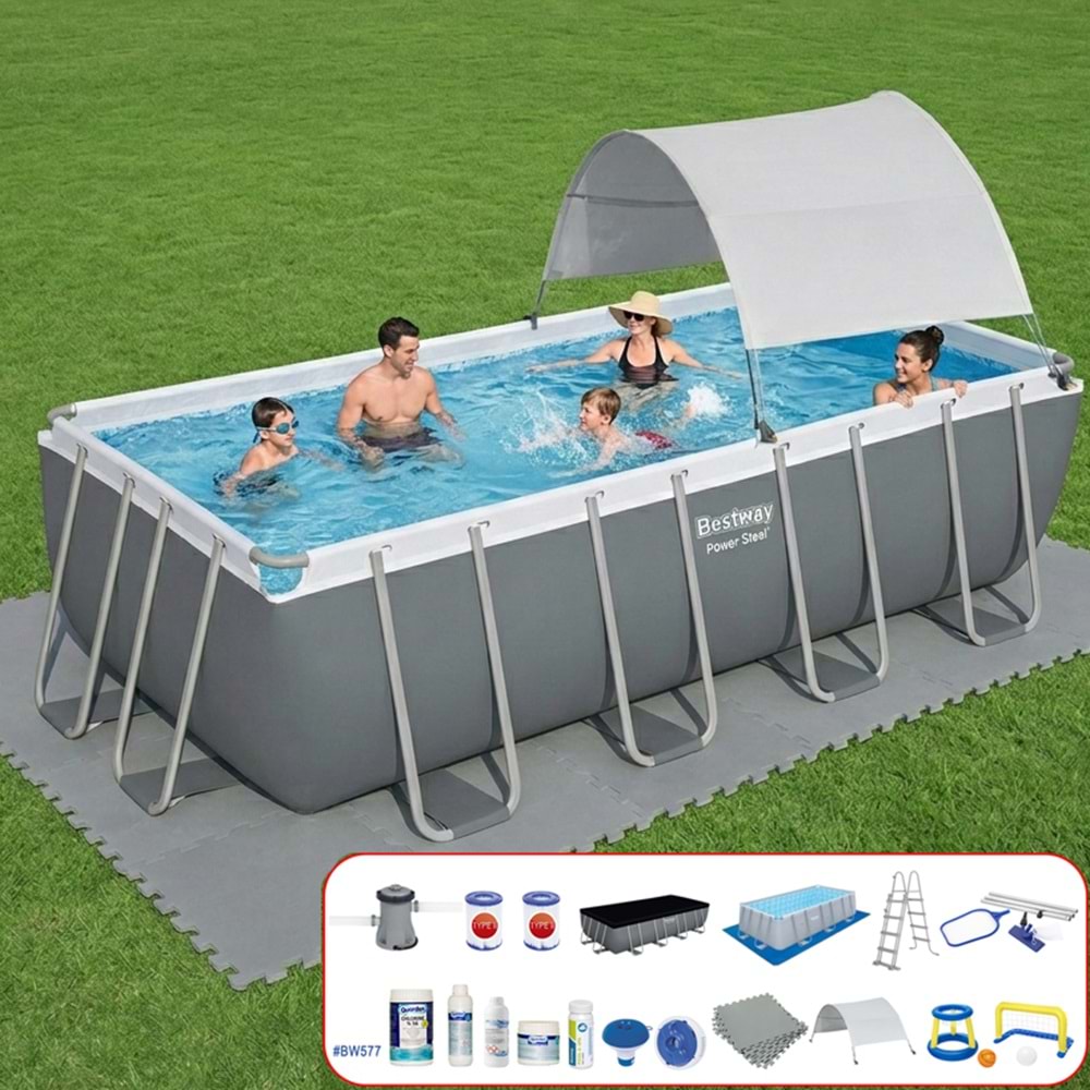 Beswtay Gölgelikli Büyük Prefabrik Full Havuz Seti 488x244x122cm 56670 BW577