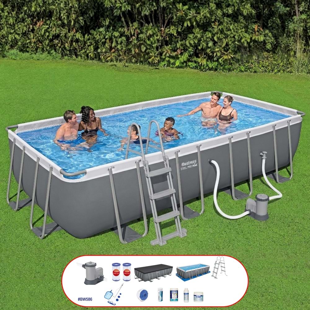 Bestway Steel Pro MAX Yer Üstü Prefabrik Dikdörtgen Havuz Seti 549cm x 274cm x 122cm 56465 BW586