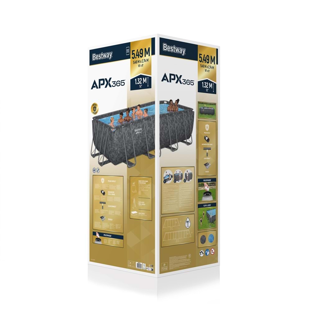 Bestway® APX 365™ 561KA Gölgelikli Dikdörtgen Prefabrik Havuz 549 cm x 274 cm x 132 cm BW588