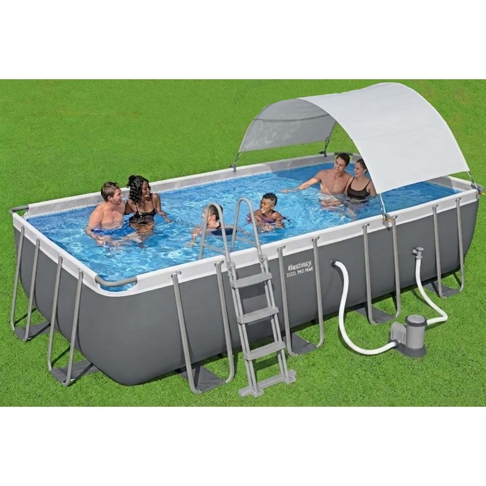 Bestway Steel Pro MAX Gölgelikli Prefabrik Dikdörtgen Havuz Seti 5,49 m x 2,74 m x 1,22 m 56465 BW590