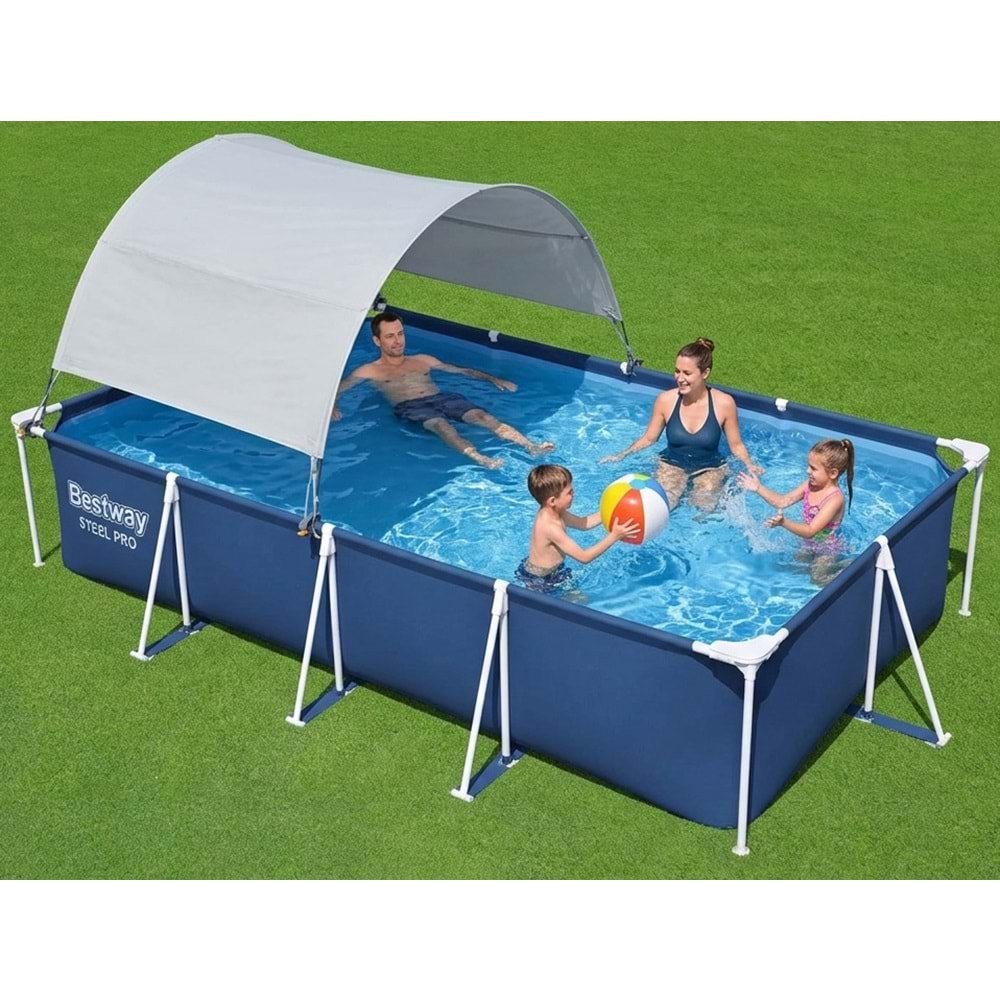 Bestway Steel Pro Prefabrik Yer Üstü Gölgelikli Dikdörtgen Havuz 4,00 m x 2,11 m x 81 cm 56405 BW591