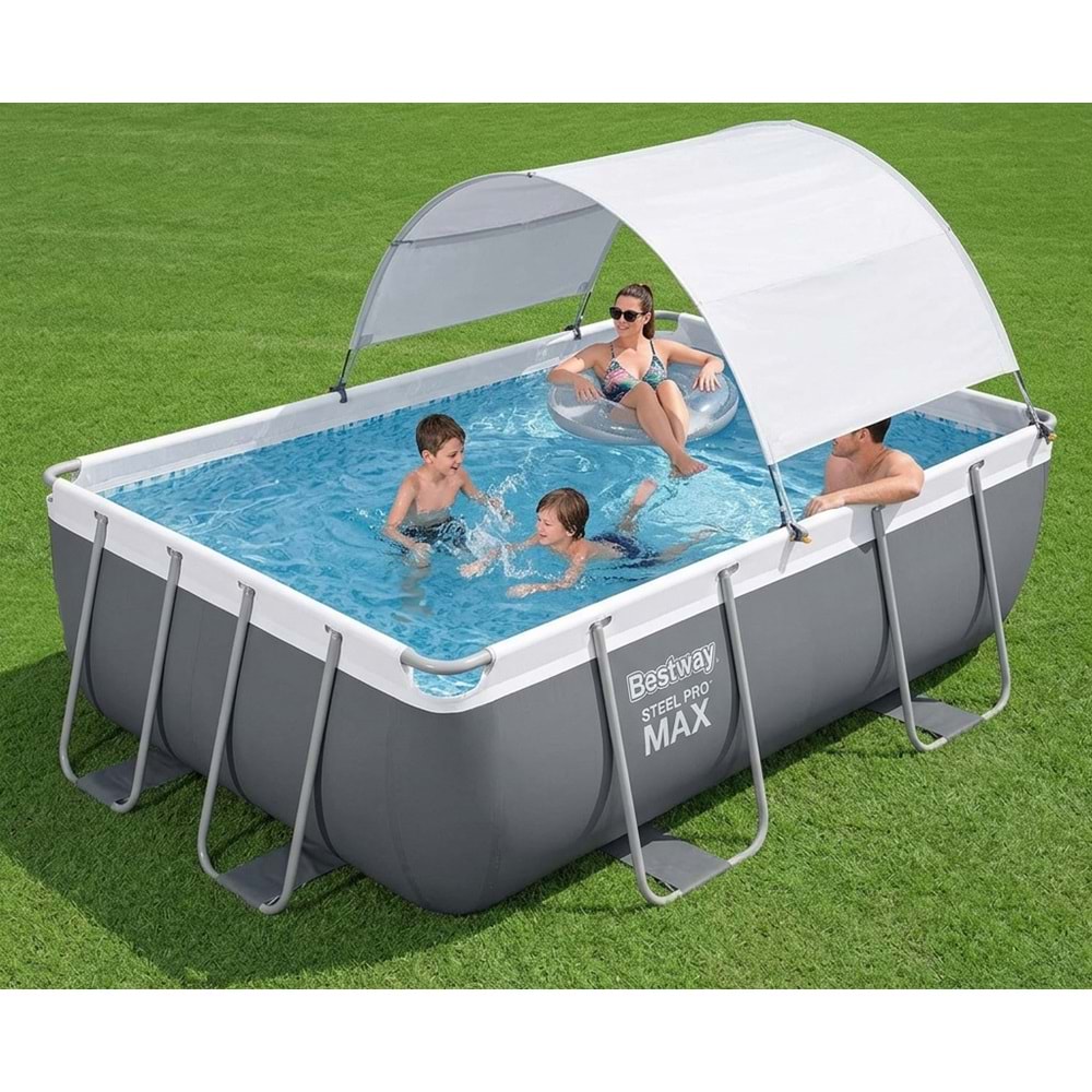 Bestway Steel Pro MAX Gölgelikli Prefabrik Dikdörtgen Havuz Seti 282 cm x 196 cm x 84 cm BW592