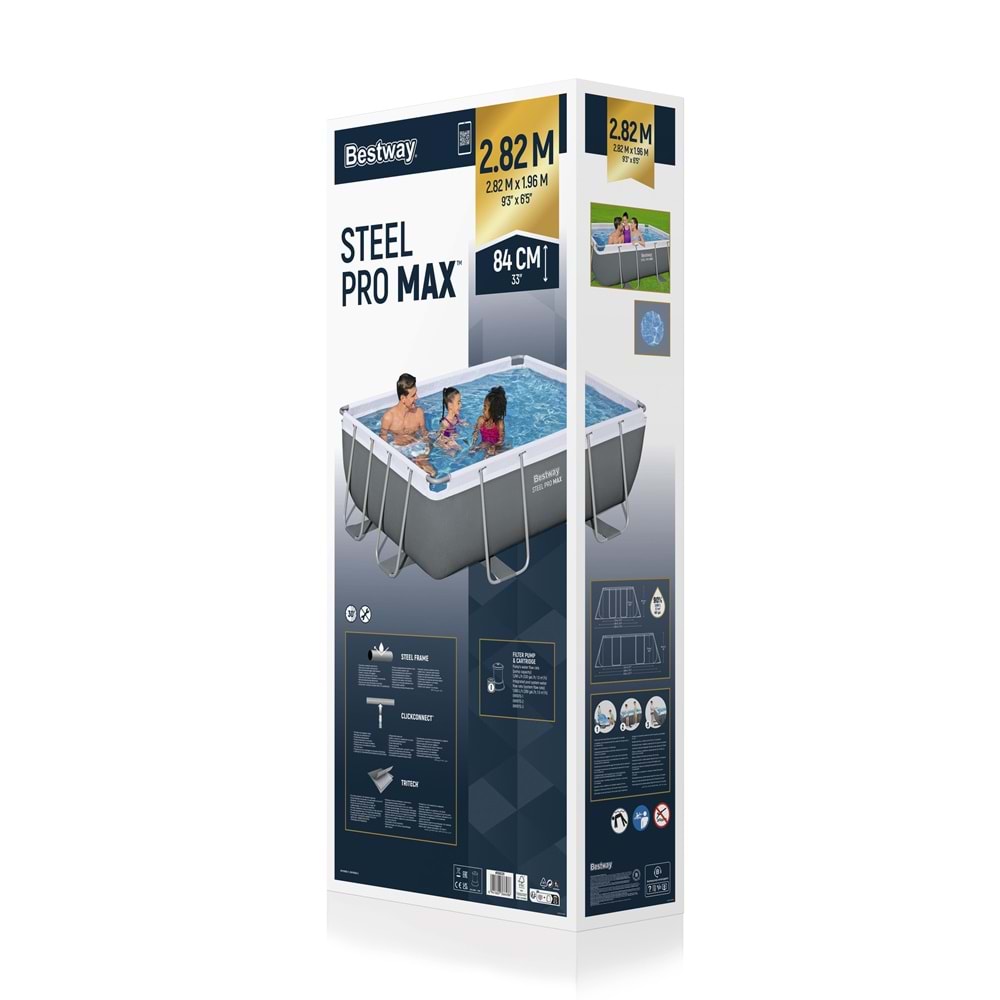 Bestway Steel Pro MAX Gölgelikli Prefabrik Dikdörtgen Havuz Seti 282 cm x 196 cm x 84 cm BW592