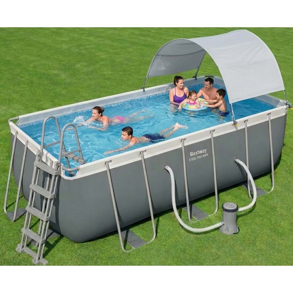 Bestway Gölgelikli Prefabrik Dikdörtgen Havuz Seti 412 cm x 201 cm x 122 cm 56456 BW594