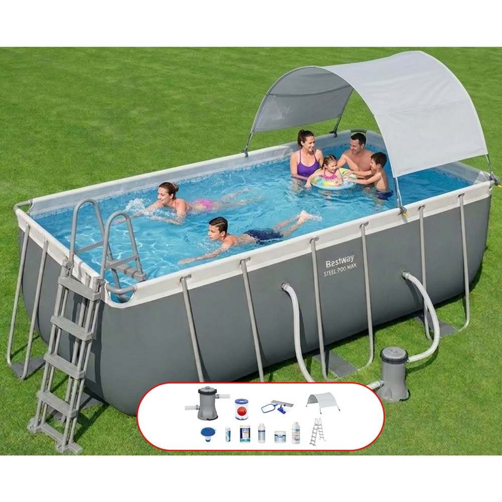 Bestway Gölgelikli Prefabrik Dikdörtgen Havuz Seti 412 cm x 201 cm x 122 cm 56456 BW594