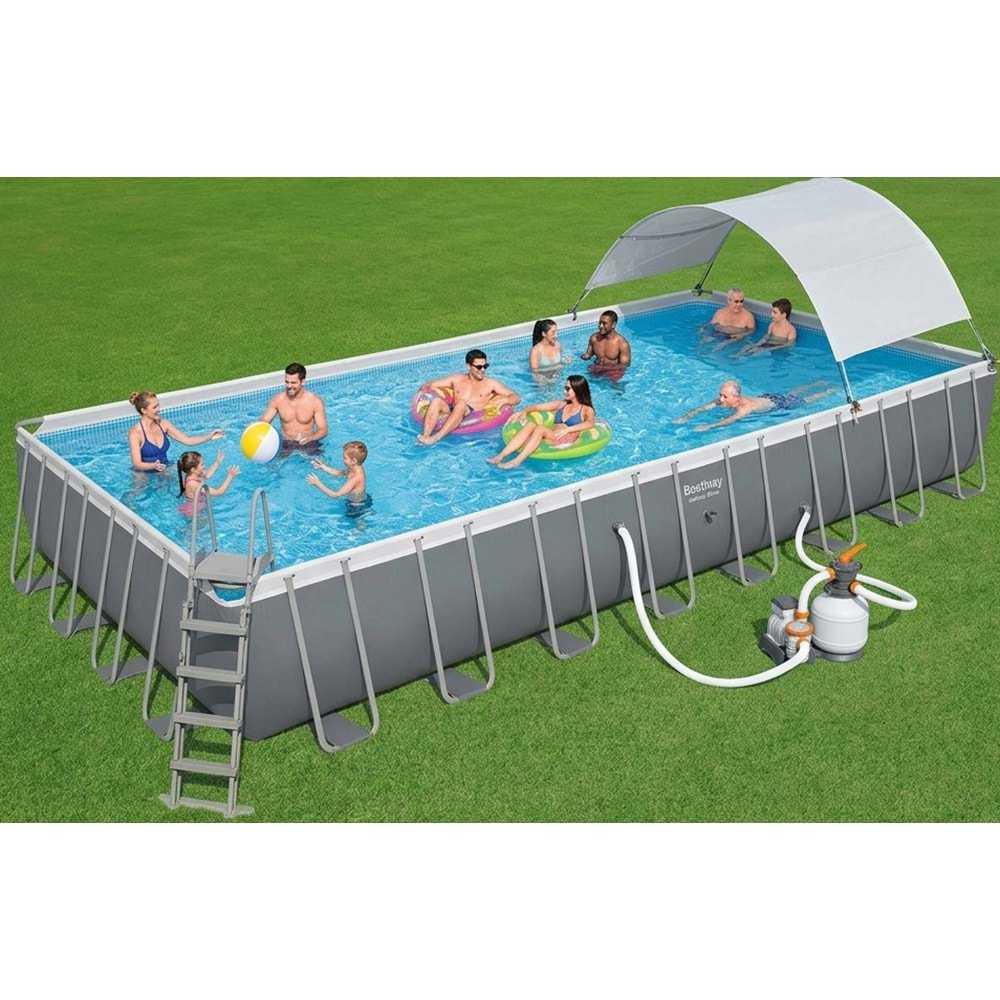 Bestway Gölgelikli Prefabrik Dikdörtgen Yer Üstü Havuz Seti 956 cm x 488 cm x 132 cm 56623 BW600