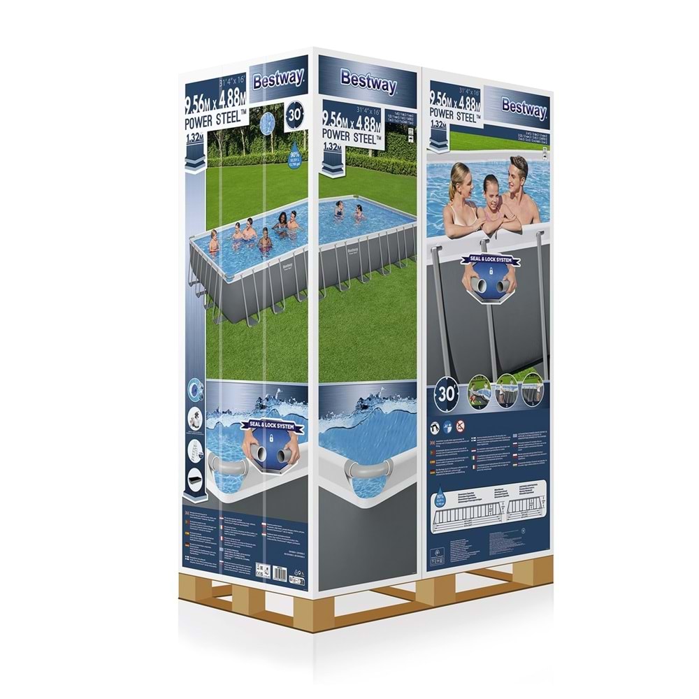 Bestway Gölgelikli Prefabrik Dikdörtgen Yer Üstü Havuz Seti 956 cm x 488 cm x 132 cm 56623 BW600