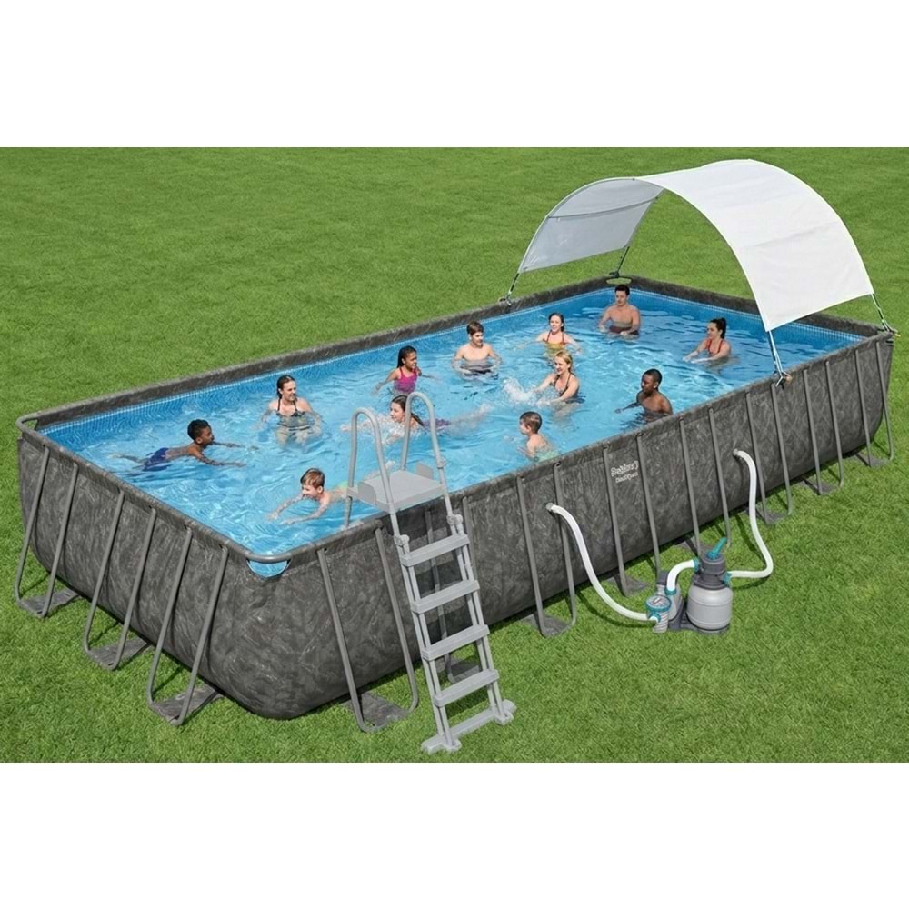 Bestway APX 365 561KJ Gölgelikli Dikdörtgen Prefabrik Havuz 956 cm x 488 cm x 132 cm BW601