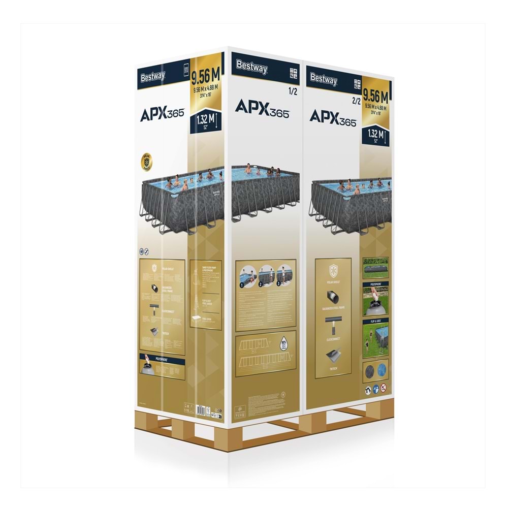 Bestway APX 365 561KJ Gölgelikli Dikdörtgen Prefabrik Havuz 956 cm x 488 cm x 132 cm BW601