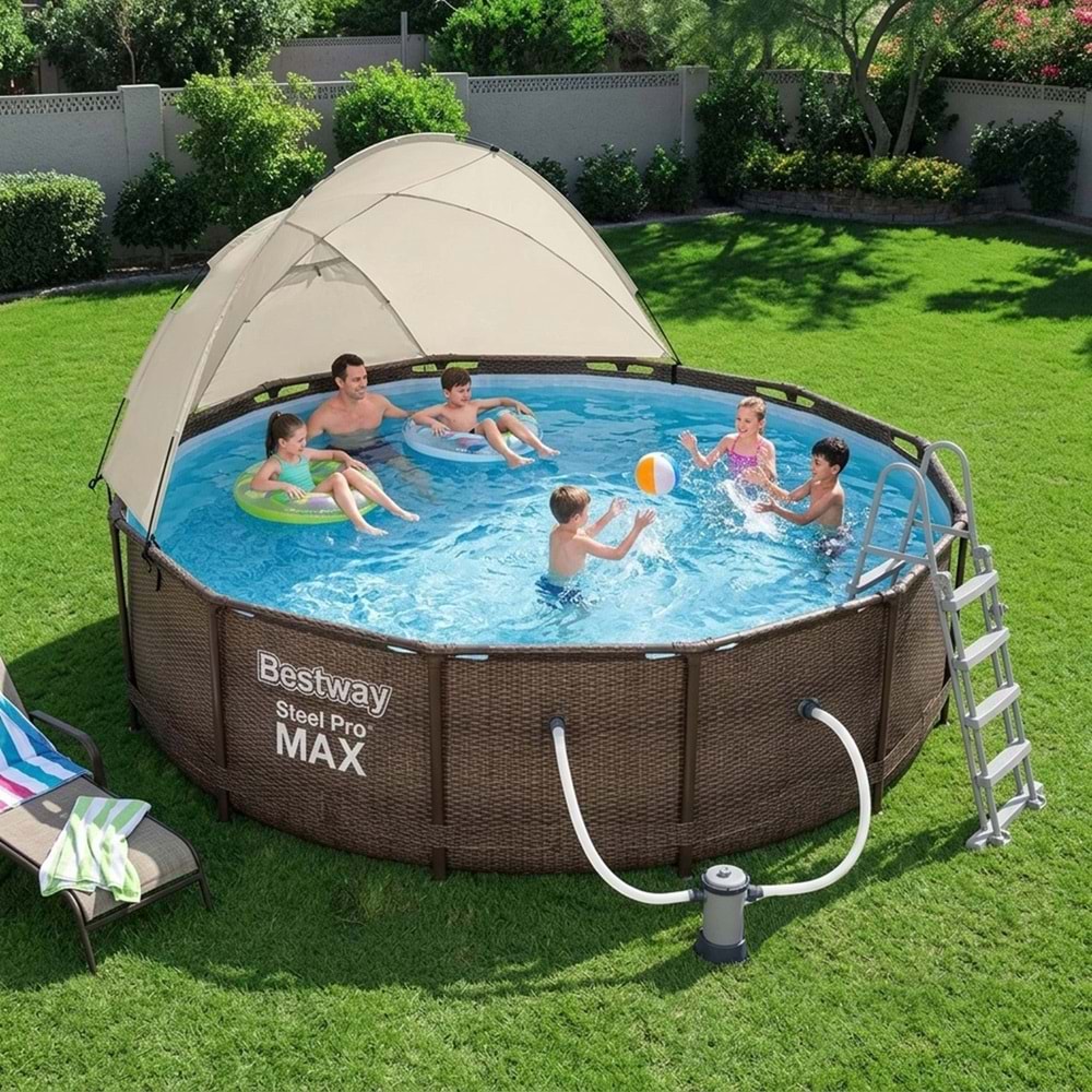 Bestway Steel Pro MAX Gölgelikli Prefabrik Çember Havuz Seti 366cm x 100cm 56709 BW605