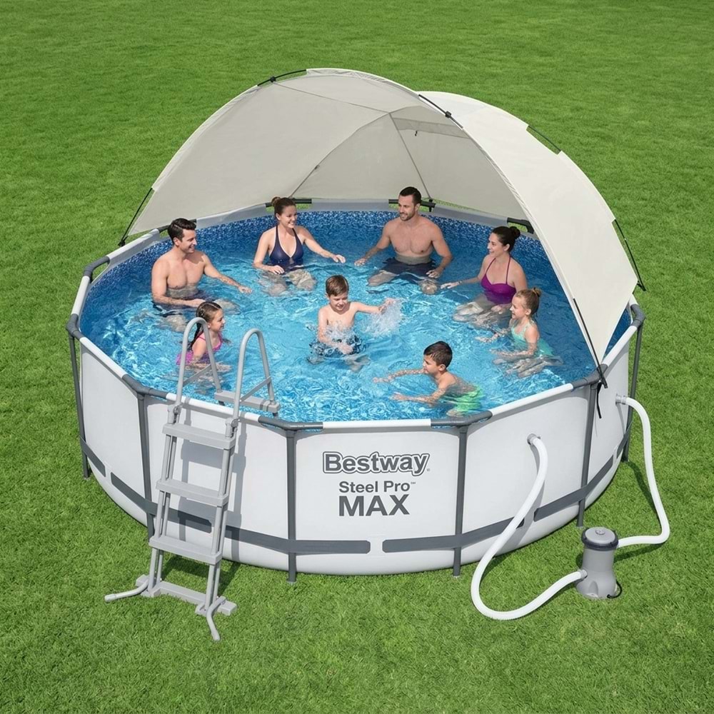 Bestway Steel Pro MAX Gölgelikli Prefabrik Yer Üstü Çember Havuz Seti 366cm x 122cm 56420 BW606