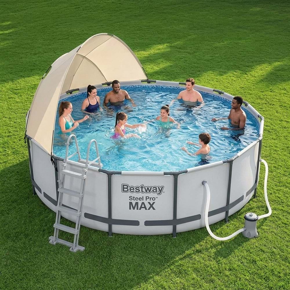 Bestway Steel Pro MAX Gölgelikli Prefabrik Yuvarlak Havuz Seti 427cm x 122cm 5612X BW609