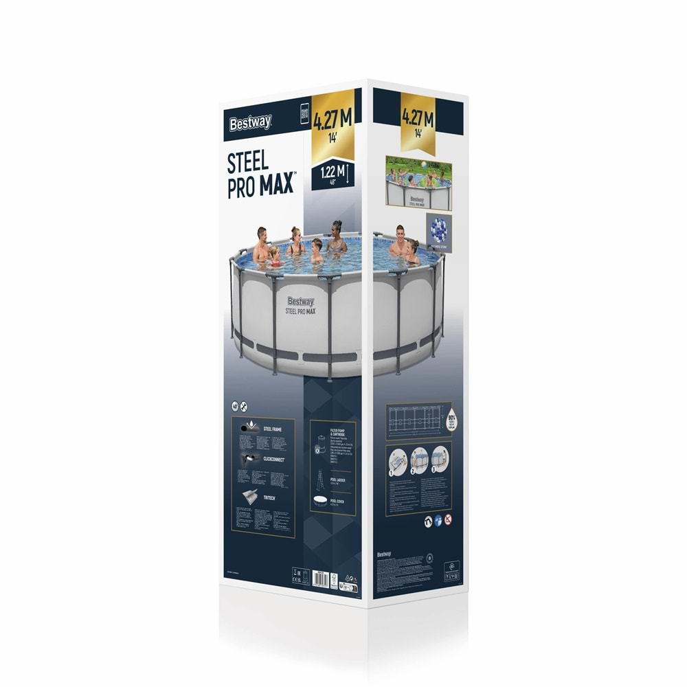 Bestway Steel Pro MAX Gölgelikli Prefabrik Yuvarlak Havuz Seti 427cm x 122cm 5612X BW609