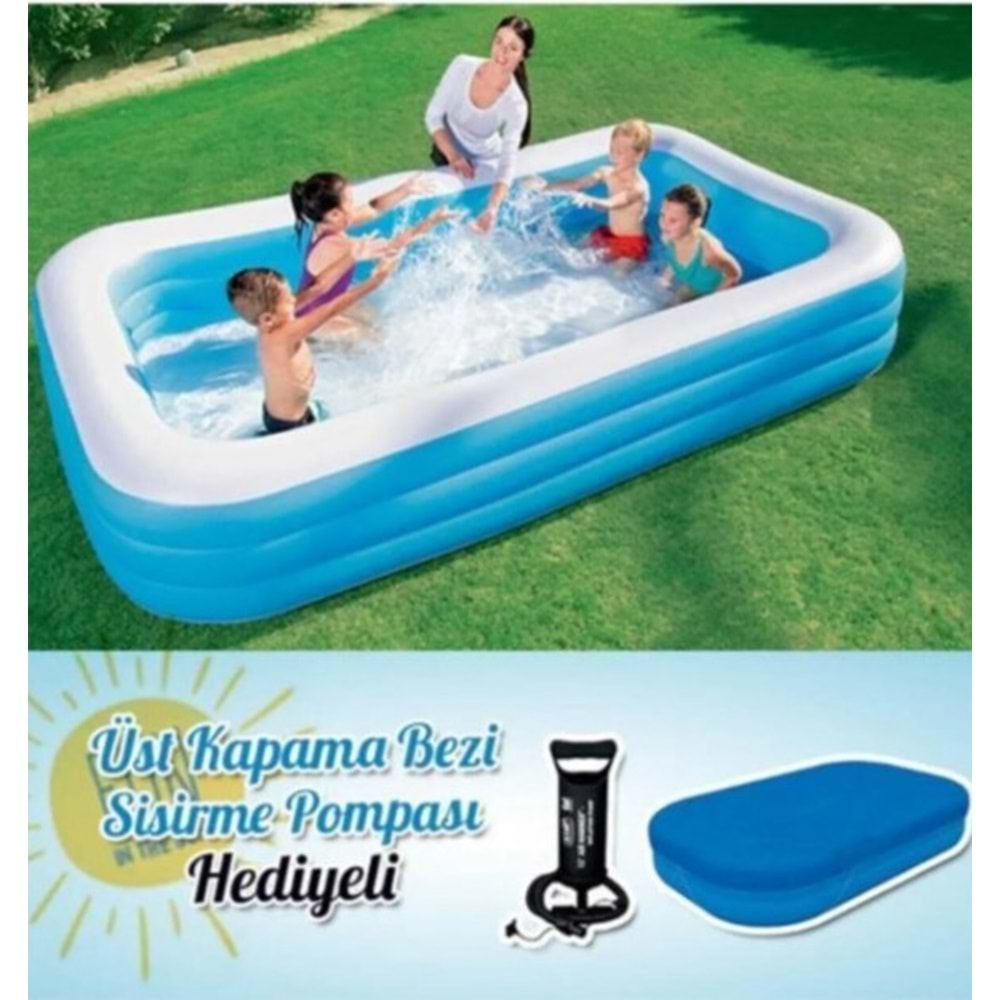 Bestway Şişme Havuz Büyük Boy 3 Boğumlu Jumbo Boy Aile Havuzu 305x183x56 Havuz Örtüsü Ve Pompa