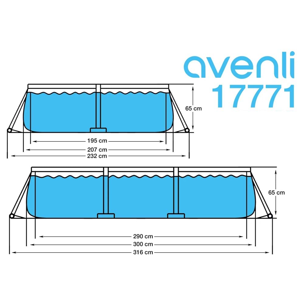 Dikdörtgen Prefabrik Havuz 300 cm x 207 cm x 66 cm (Gri) 17771 JL617