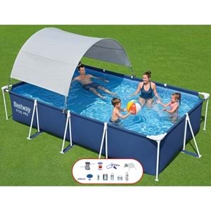Bestway Steel Pro Prefabrik Yer Üstü Gölgelikli Dikdörtgen Havuz 4,00 m x 2,11 m x 81 cm 56405 BW591