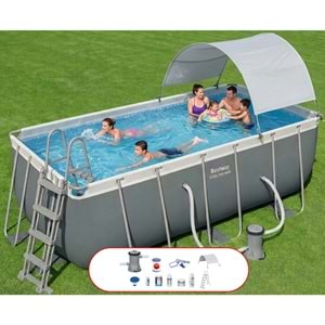 Bestway Gölgelikli Prefabrik Dikdörtgen Havuz Seti 412 cm x 201 cm x 122 cm 56456 BW594