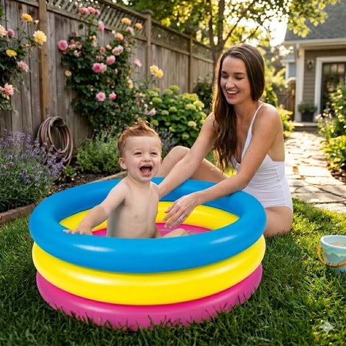 Sunrise Kiddy 3 Halkalı Renkli Şişme Çocuk Havuzu 76 cm x 25 cm 10086
