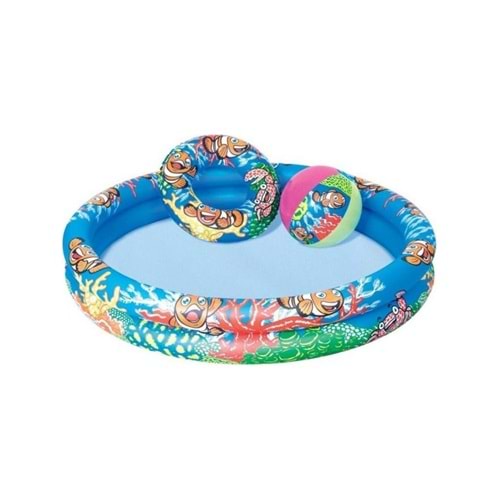 Bestway Renkli 2 Boğumlu Simitli Şişme Havuz 122 cm x 20 cm Nemo Balık Desenli Çocuk Havuzu