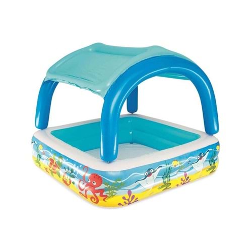 Bestway Tenteli Şişme Çocuk Havuzu 52192 UV Korumalı 147x147x122 cm Portatif Güneşlikli