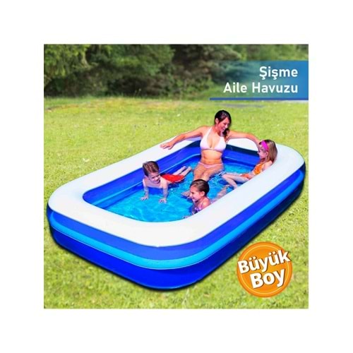 Şişme Büyük Aile Havuzu 262x175x51 Cm Mavi Vinil Kolay Tahliye Vanalı Çocuk Yetişkin