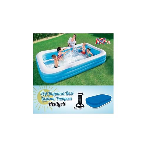 Bestway şişme Aile Havuzu 305Cm X 183Cm X 56Cm + Üst Kapama Bezi + Şişirme Pompası