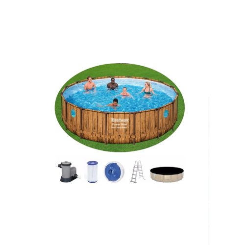 Bestway 56977 Prefabrik Aile Havuzu Rattan Desen 549x122cm Merdiven Örtü Filtre Set