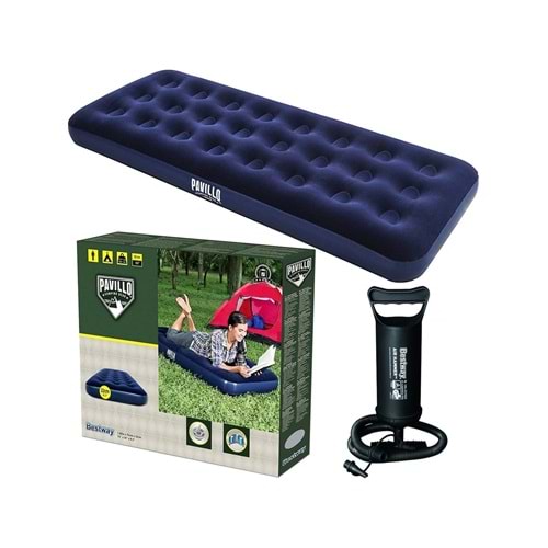 Bestway Pavillo 67000 Tek Kişilik Şişme Yatak Pompa Dahil Lacivert Renk ve Kadife Yüzey