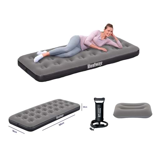 Bestway Single Tek Kişilik Şişme Yatak + El Pompası ve Yastık 185x76x22cm 671GY BW142