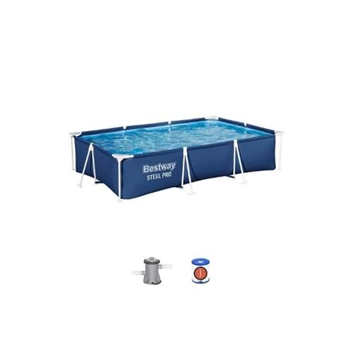 Bestway 56411 Steel Pro Dikdörtgen Yerüstü Prefabrik Havuz Seti 3,00 m x 2,01 m x 66