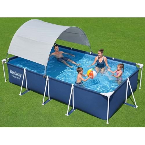 Bestway Steel Pro Prefabrik Yer Üstü Gölgelikli Dikdörtgen Havuz 4,00 m x 2,11 m x 81 cm 56405 BW591