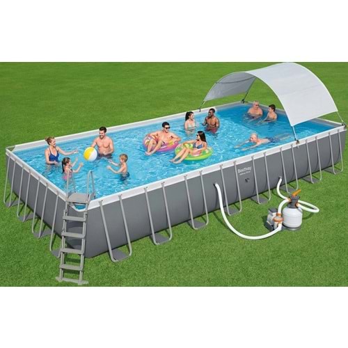 Bestway Gölgelikli Prefabrik Dikdörtgen Yer Üstü Havuz Seti 956 cm x 488 cm x 132 cm 56623 BW600