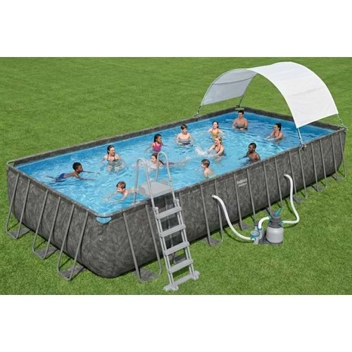 Bestway APX 365 561KJ Gölgelikli Dikdörtgen Prefabrik Havuz 956 cm x 488 cm x 132 cm BW601
