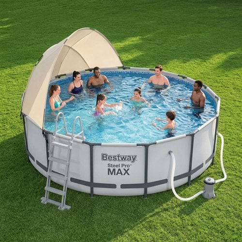 Bestway Steel Pro MAX Gölgelikli Prefabrik Yuvarlak Havuz Seti 427cm x 122cm 5612X BW609