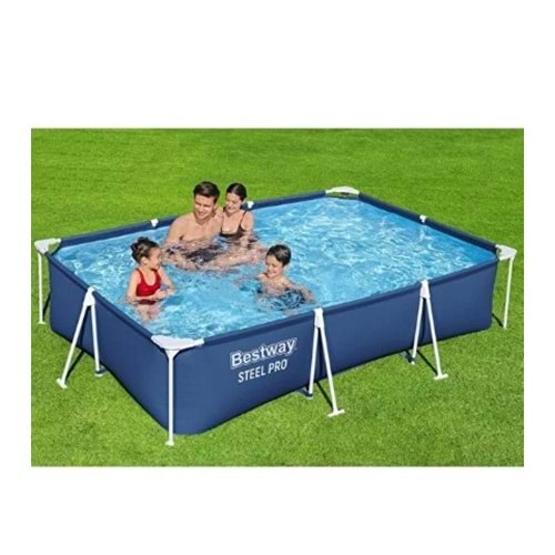 Bestway ® 56411 Steel Pro® Dikdörtgen Yerüstü Prefabrik Havuz Seti 3,00 M X 2,01 M X 66
